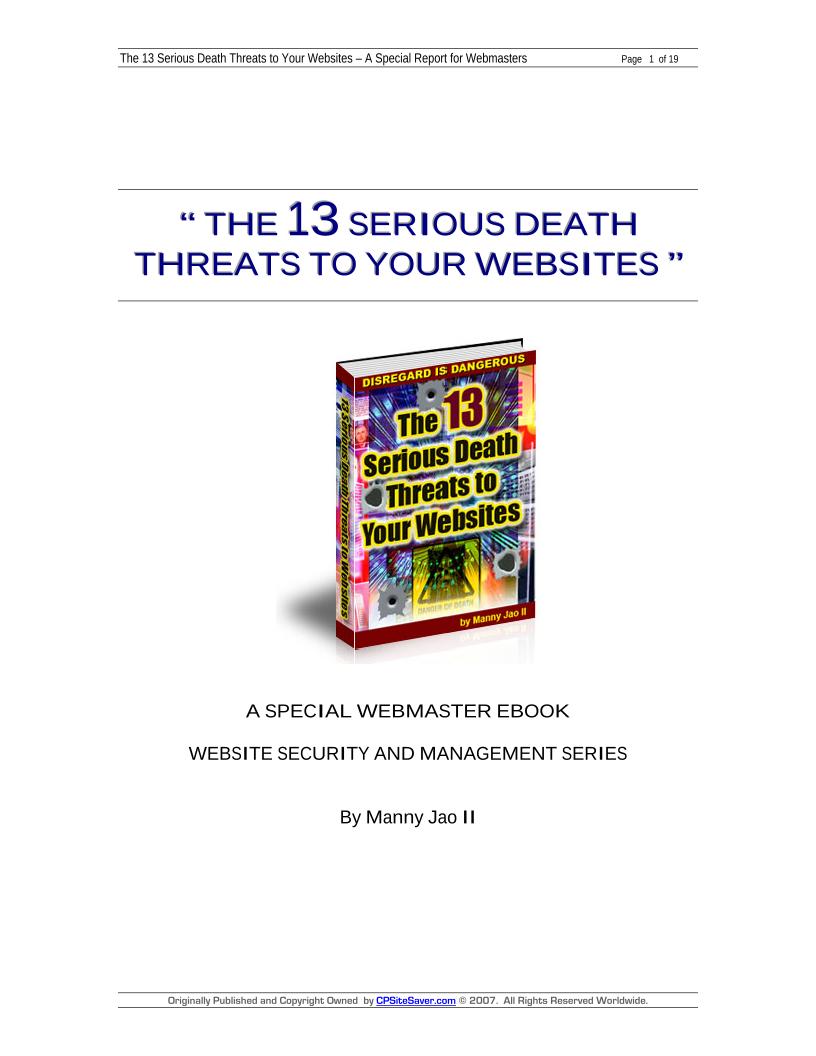 eBook: 13 Deadly Website Threats Every Webmaster Must Know