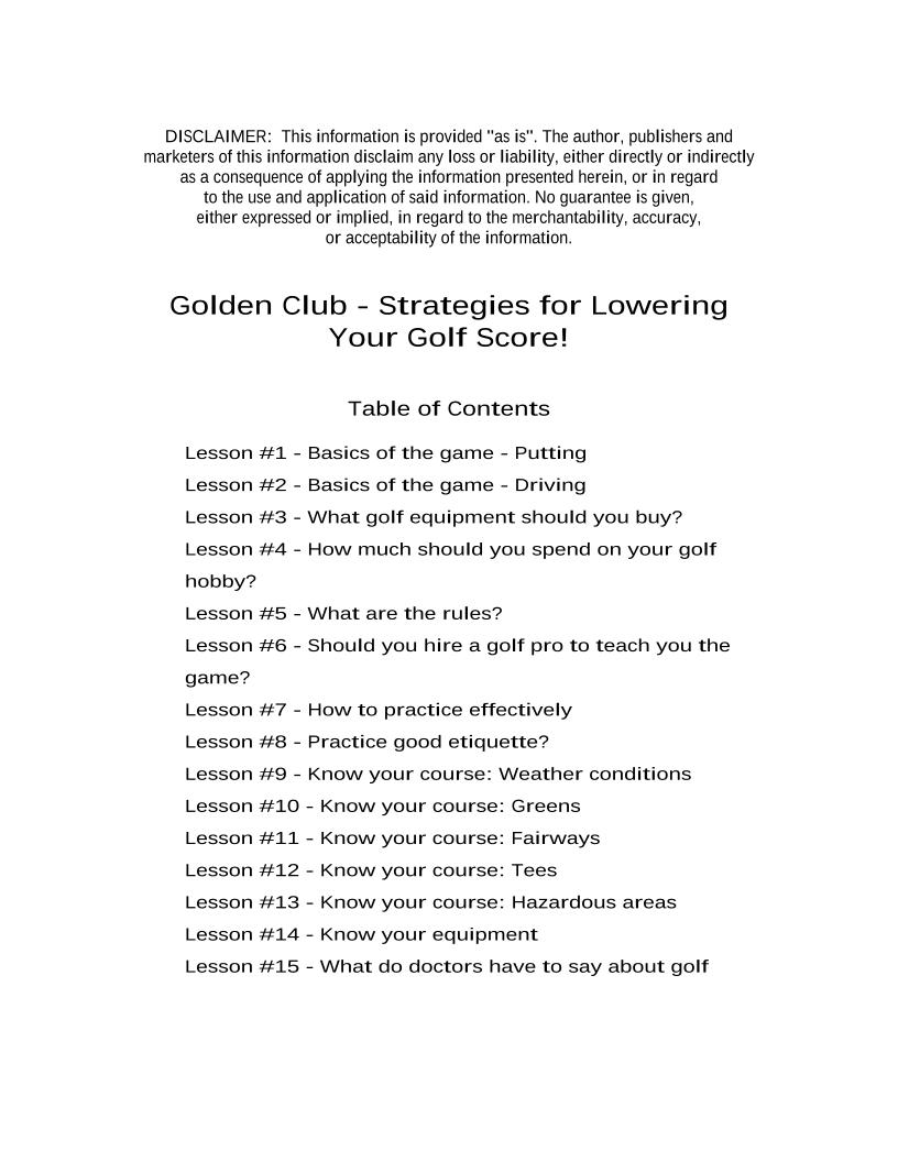 eBook: Golden Strategies for Mastering Your Golf Score