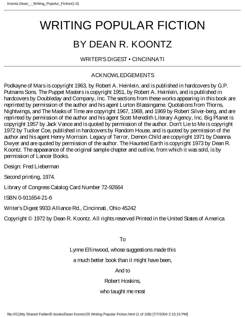 eBook: Dean Koontz's Essential Guide to Crafting Popular Fiction