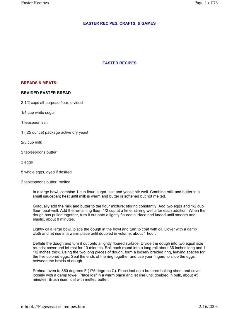eBook: Easter Recipes, Crafts, and Games – A Holiday Cookbook