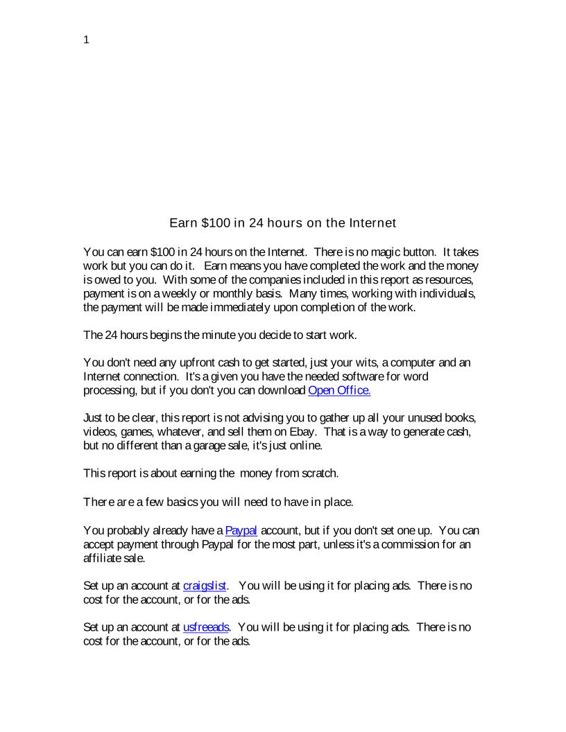 eBook: Fast Strategies to Earn $100 in 24 Hours Online