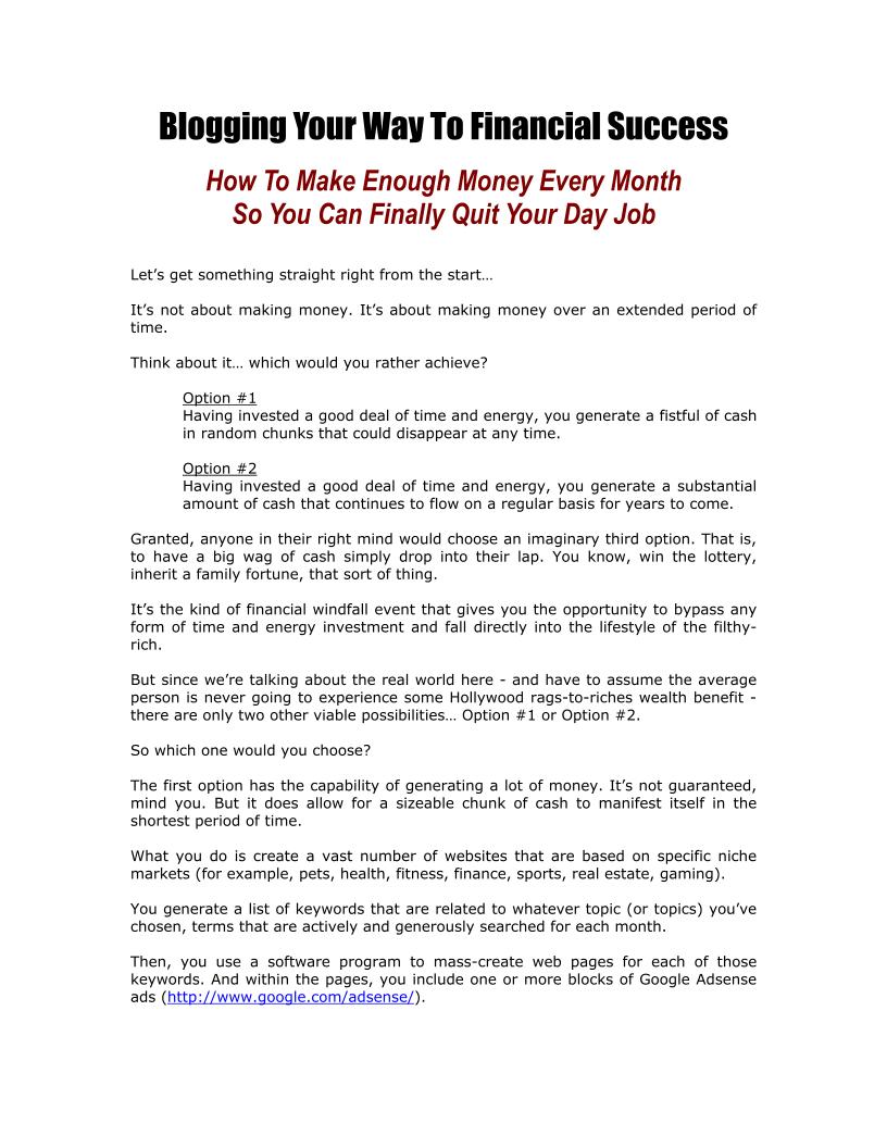 eBook: Blogging Your Way to Lasting Financial Freedom and Success