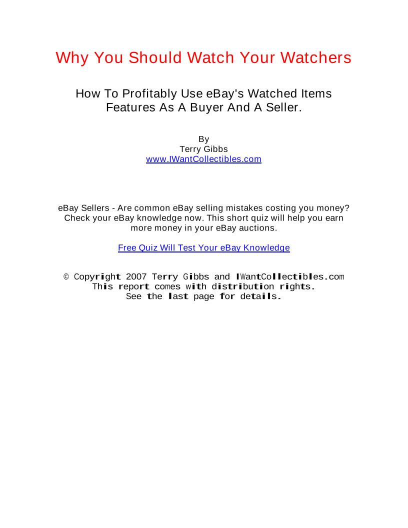 eBook: Why You Should Watch Your Watchers on eBay for Maximum Profits