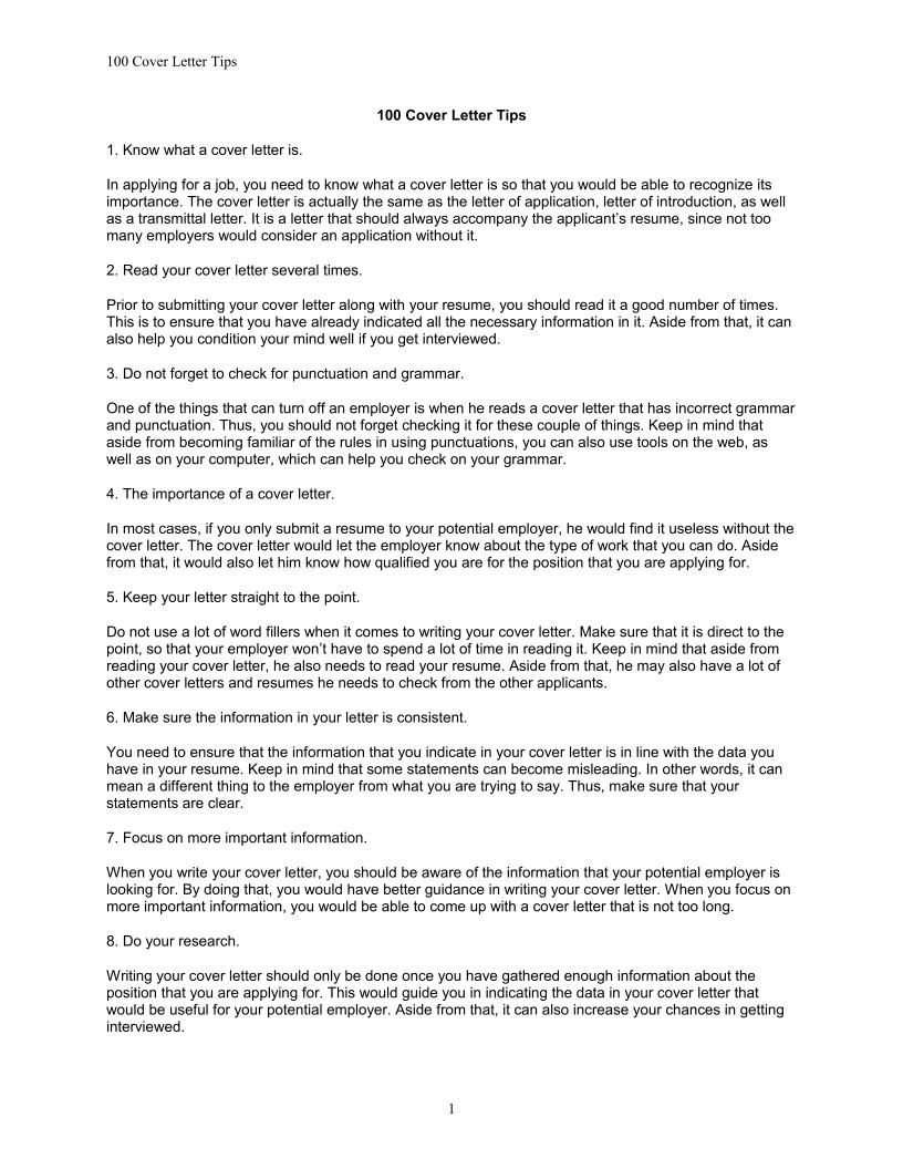 Essential eBook Guide to 100 Cover Letter Tips
