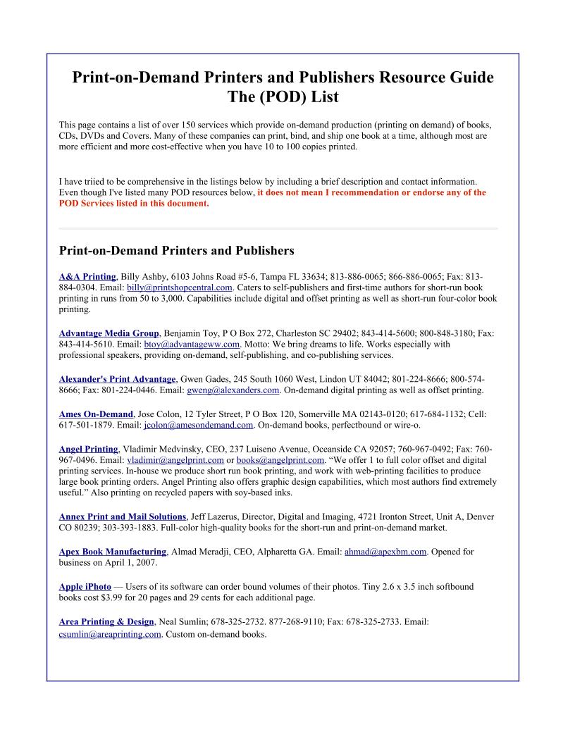 Ultimate eBook Guide to Print-on-Demand Printers and Publishers