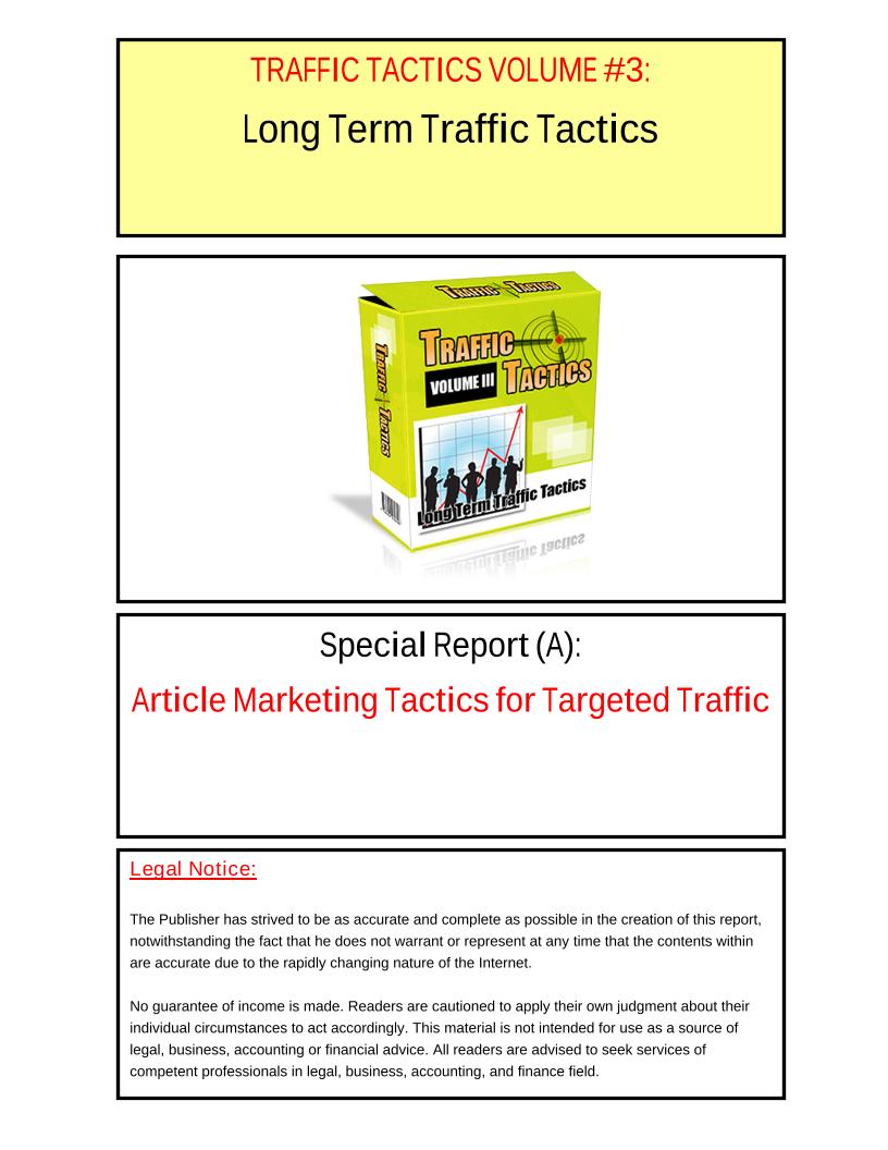 eBook: Master Article Marketing for Targeted Traffic Tactics