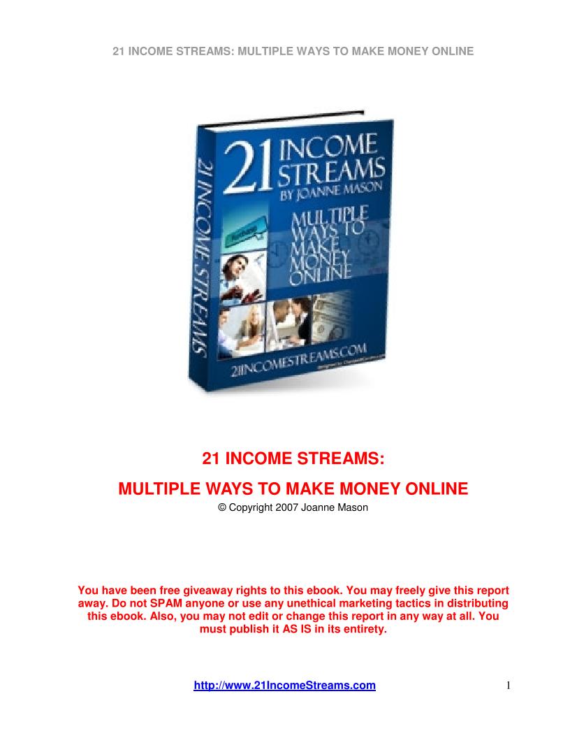 eBook: 21 Proven Ways to Generate Online Income Streams