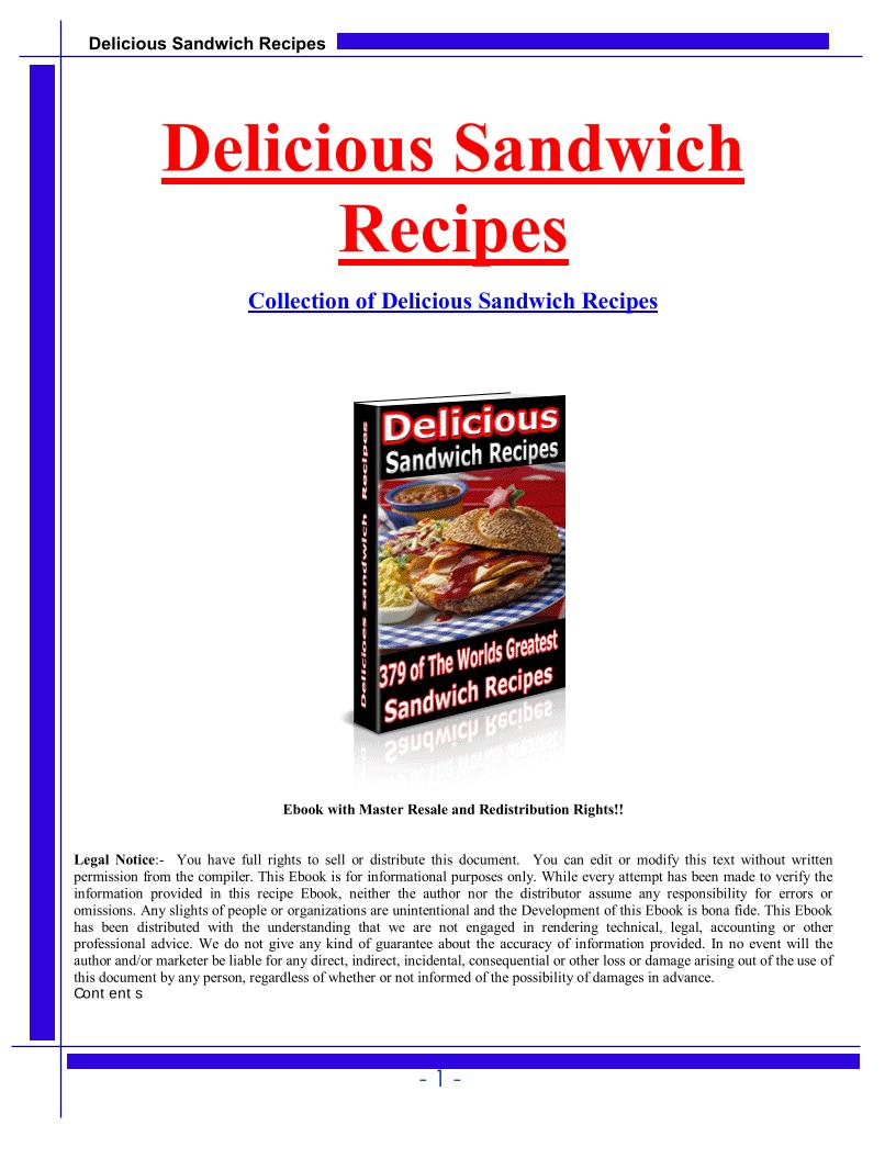 The Ultimate eBook of Delicious Sandwich Recipes Collection