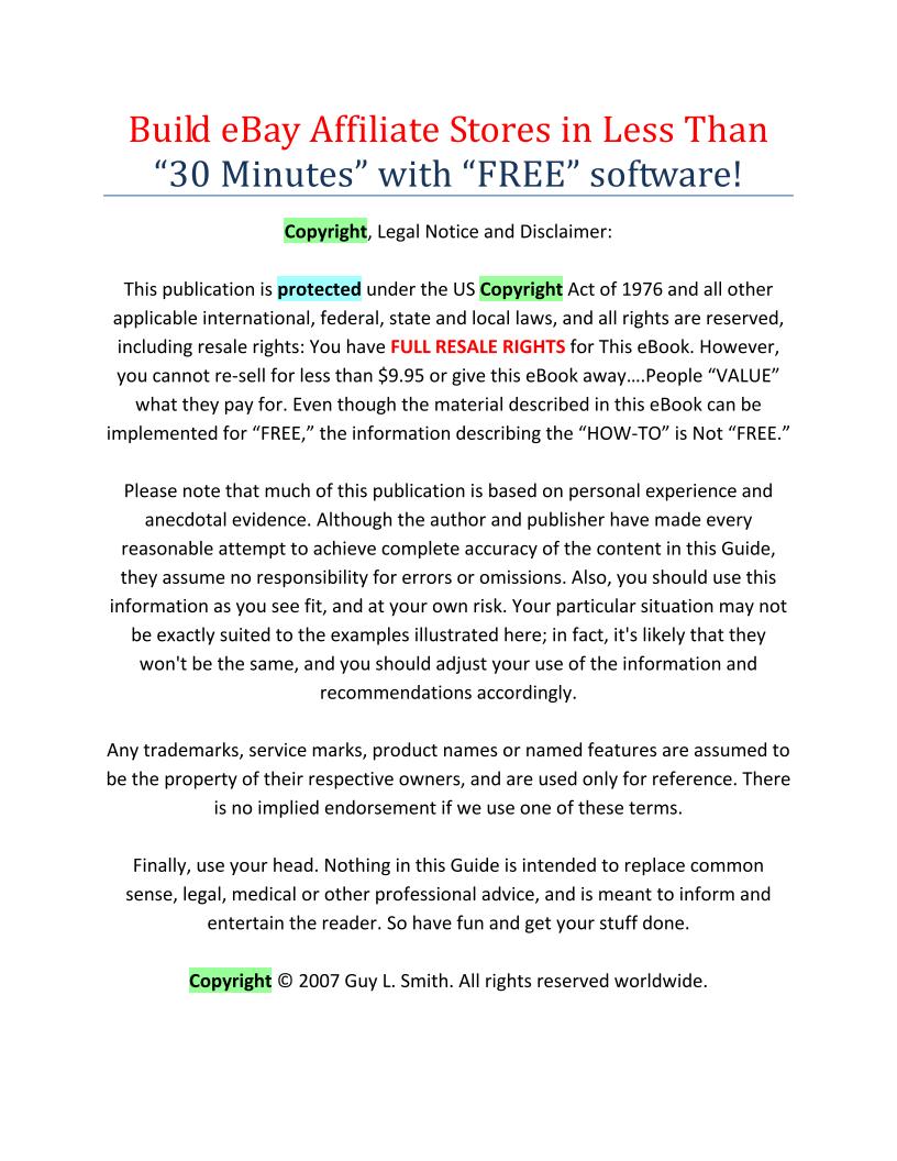 eBook: Build eBay Affiliate Stores in Under 30 Minutes with Free Tools