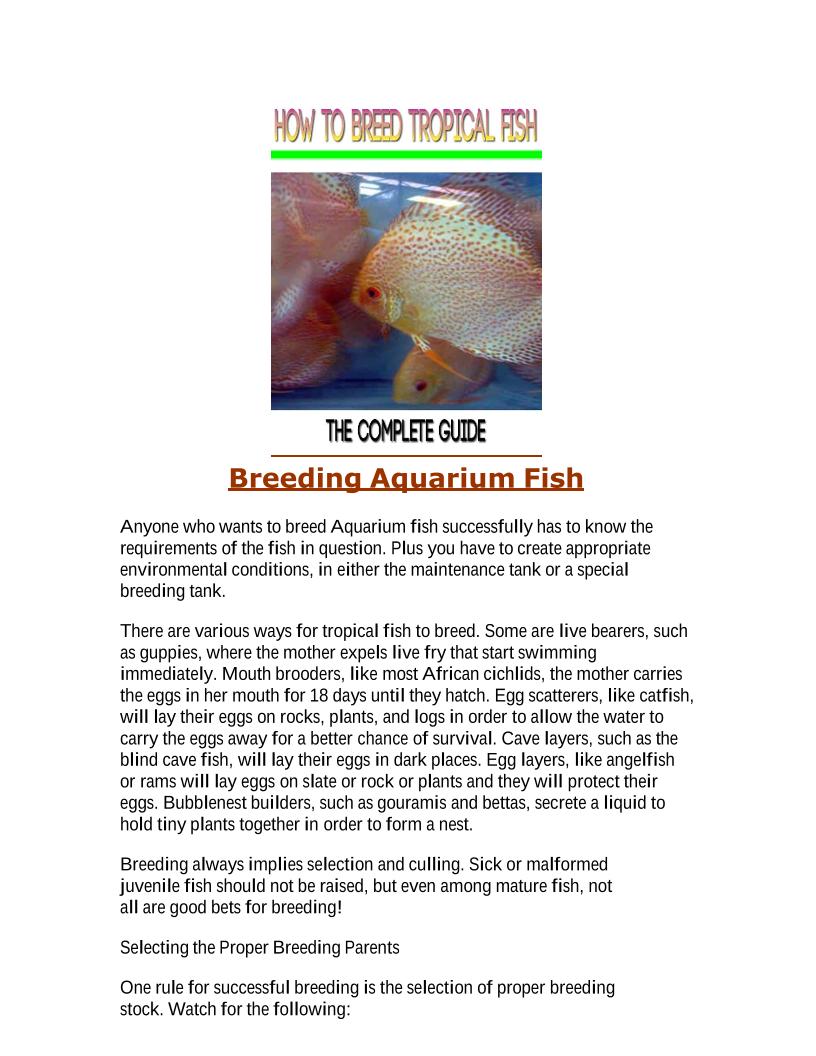 The Ultimate eBook Guide to Breeding Aquarium Fish Successfully
