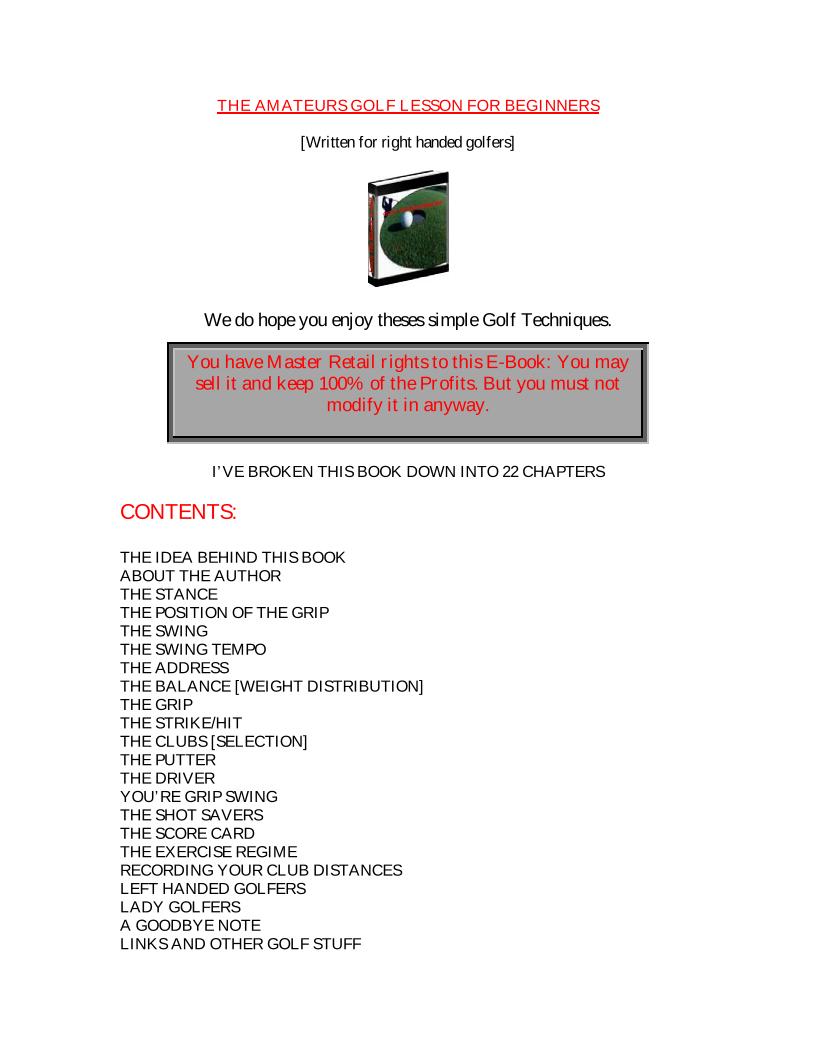 Essential eBook: Mastering Amateur Golf Lessons for Beginners