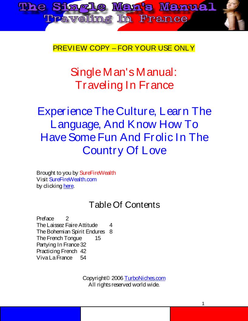 eBook: Discover the Single Man's Frolic in Romantic France