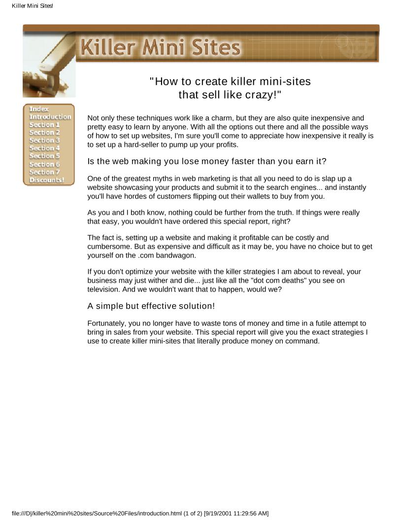 The Ultimate eBook on Killer Mini-Sites for Profitable Sales
