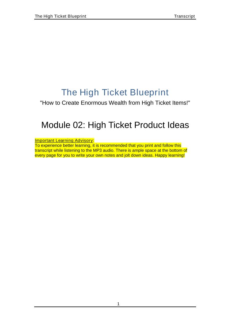 Unlock Massive Wealth with The High Ticket Blueprint eBook Guide