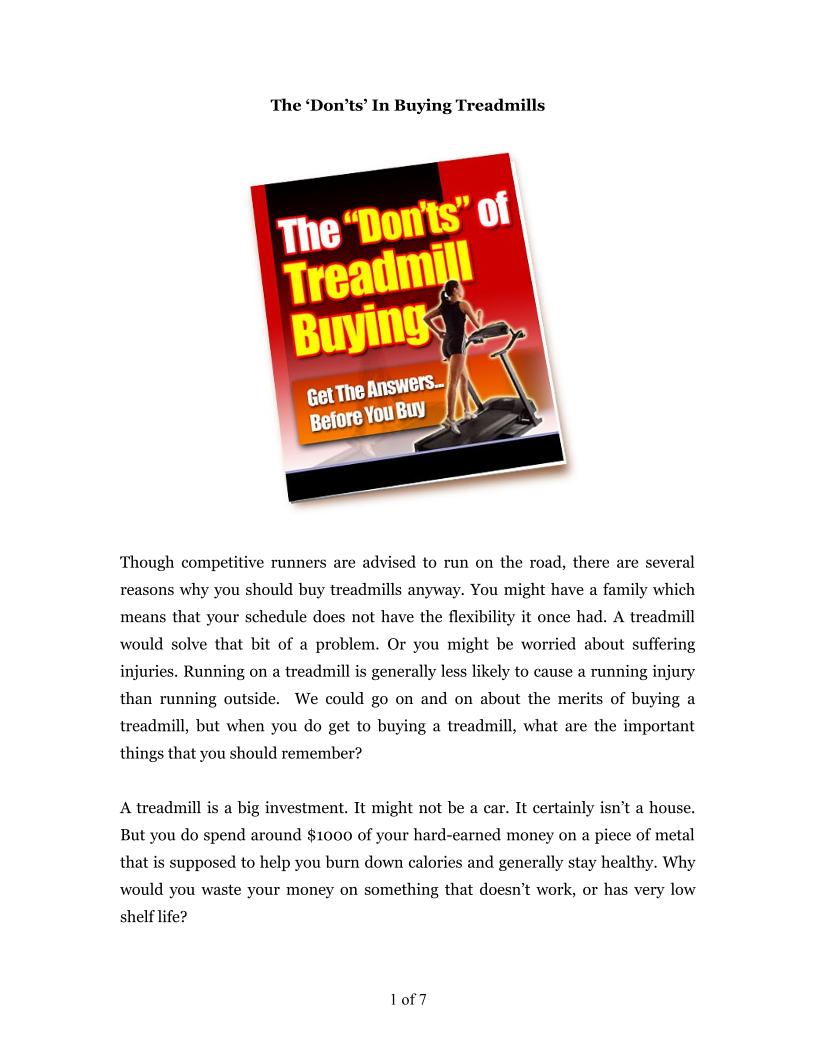 Essential eBook Guide: The Don’ts in Buying Treadmills for Runners