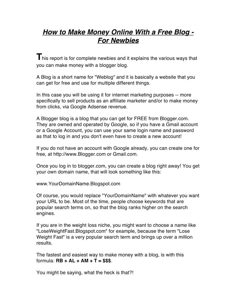 eBook Guide: How to Make Money Online with a Free Blog for Newbies