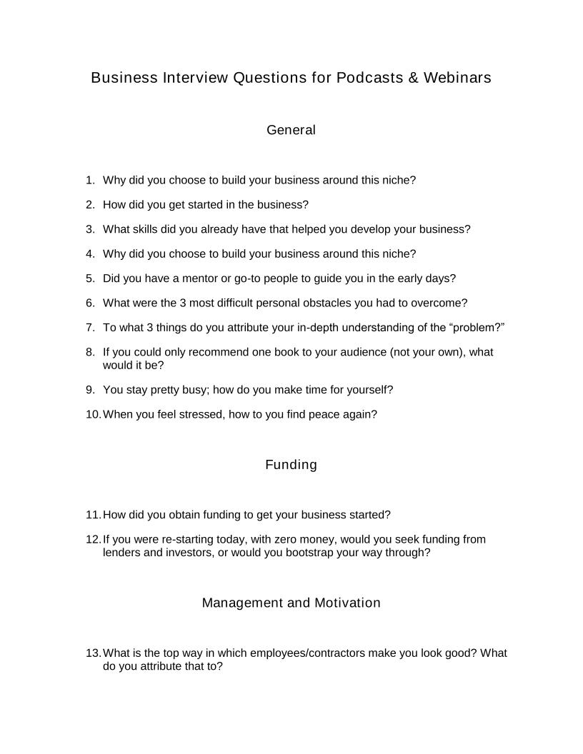 Essential eBook: Business Interview Questions for Podcasts and Webinars