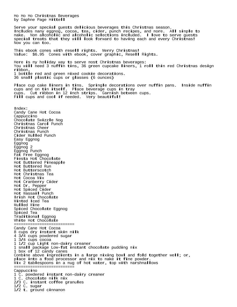 Delightful eBook of Festive Christmas Beverages and Recipes for the Holidays