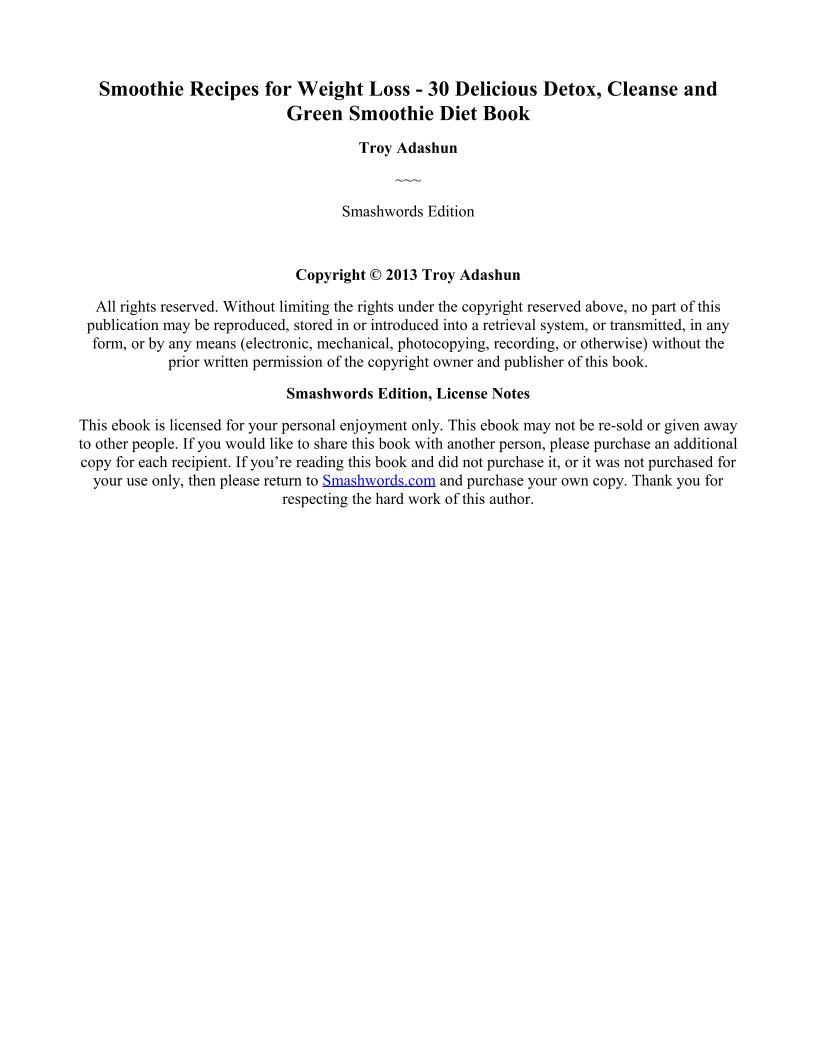 Ultimate eBook: 30 Delicious Smoothie Recipes for Weight Loss and Detox