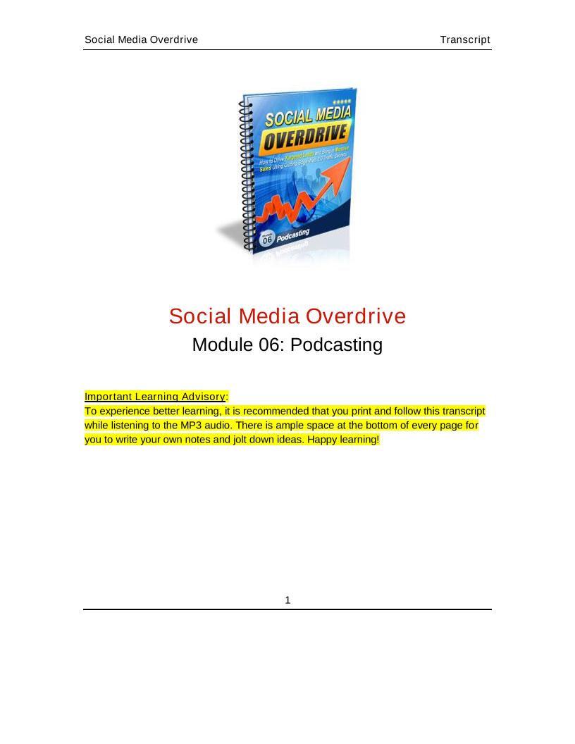 Social Media Overdrive: Your Essential eBook Guide to Podcasting Mastery