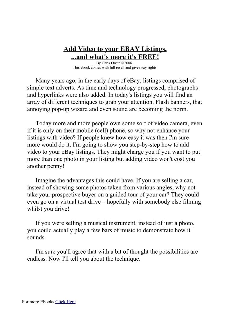 eBook: Enhance Your eBay Listings with Free Video Integration