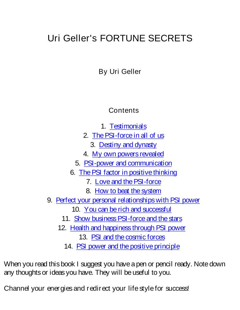 Unlock Uri Geller's Fortune Secrets eBook for Mind Power Mastery