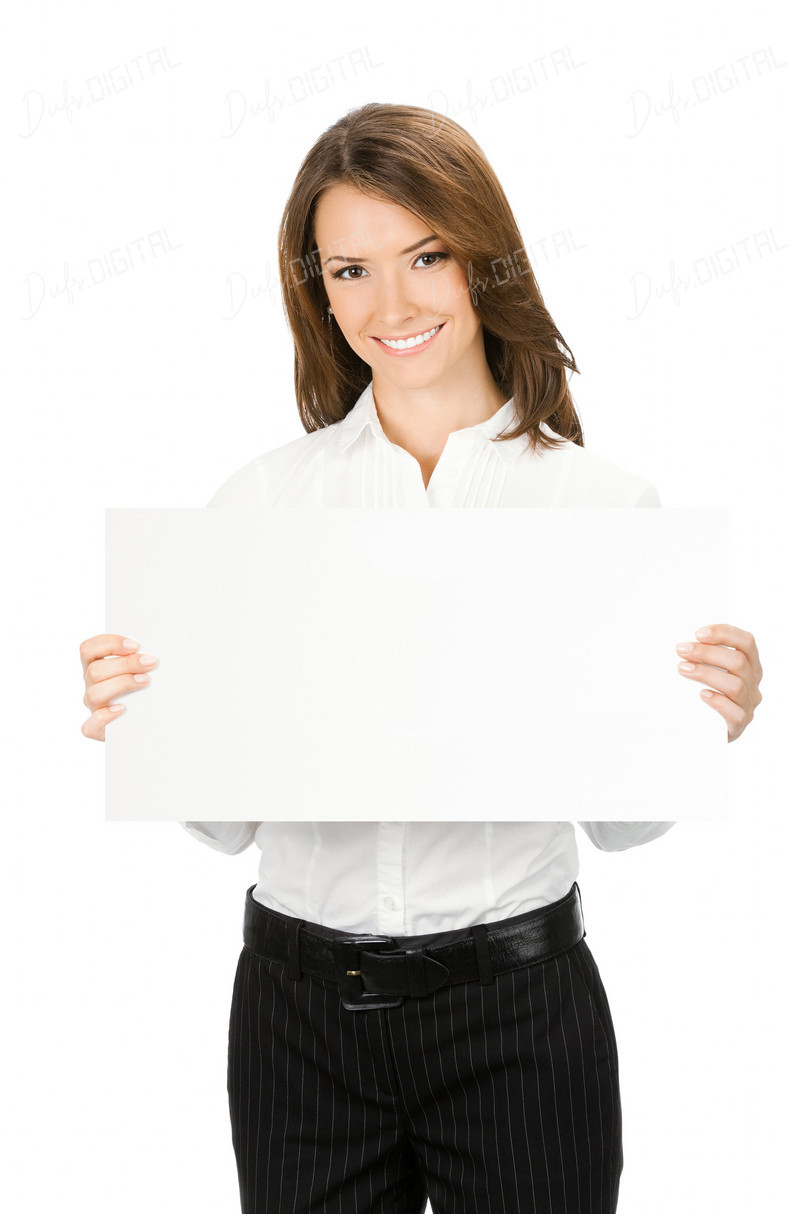 Smiling Woman Holding Sign