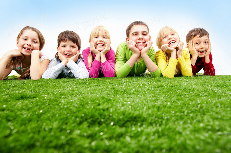 Happy Children Lying Down