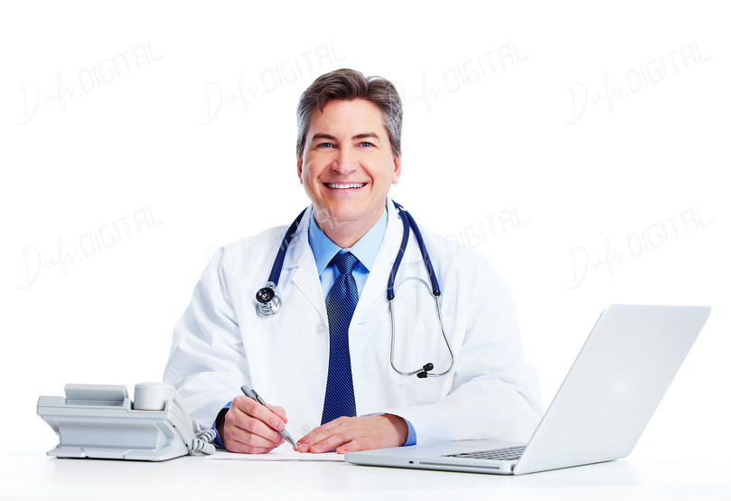 Smiling Doctor at Desk