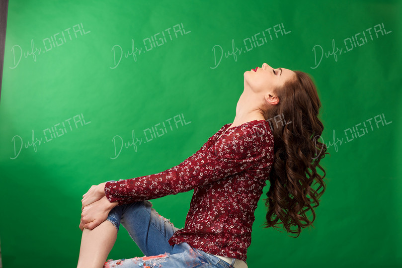 Portrait Against Green Background