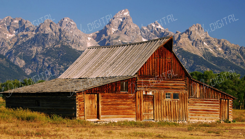 Rustic Barn and Mountains