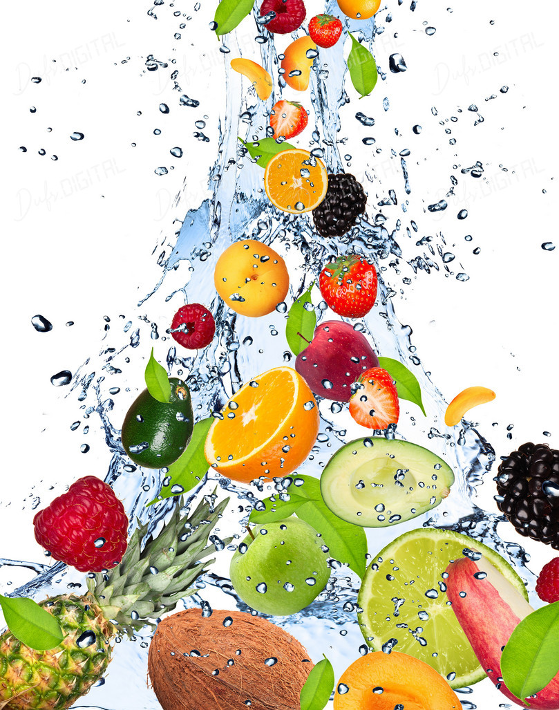 Splashing Fresh Fruits