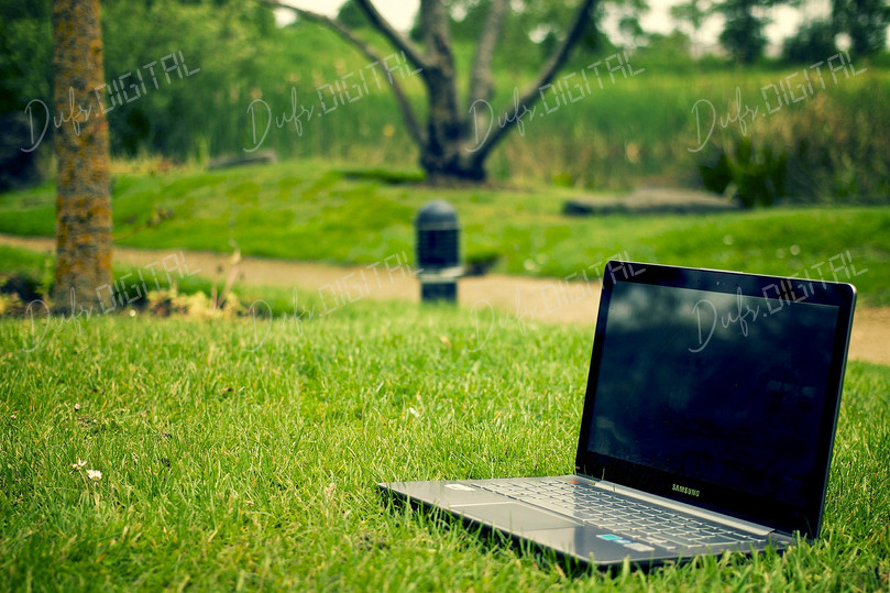 Laptop on Green Grass
