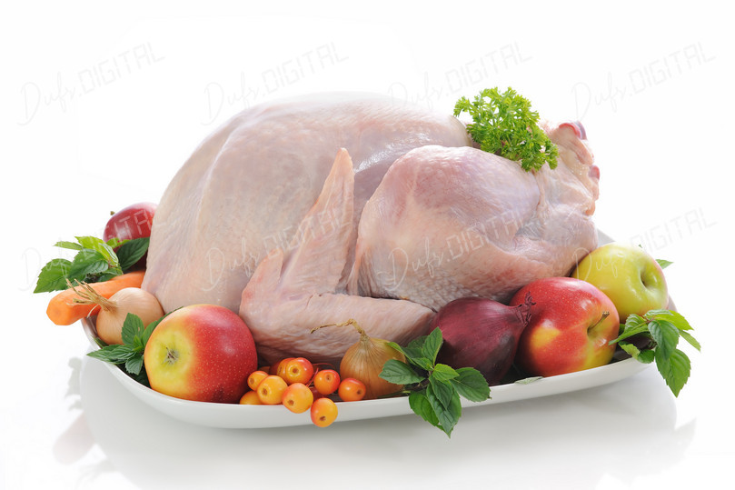 Raw Turkey with Fruits