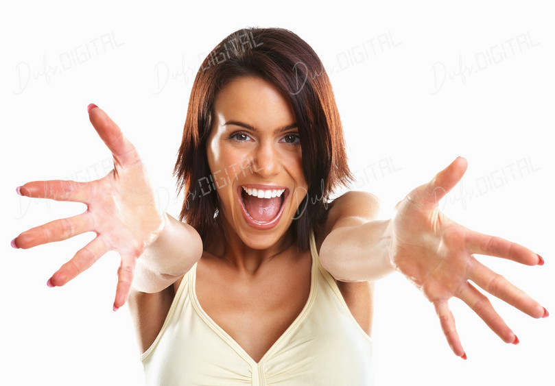 Joyful Woman Gesturing