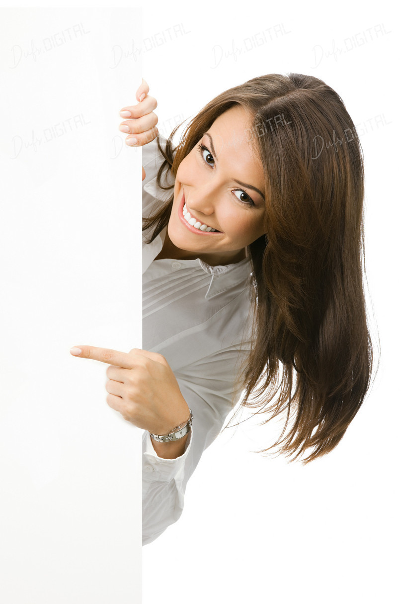 Smiling Woman with Blank Sign