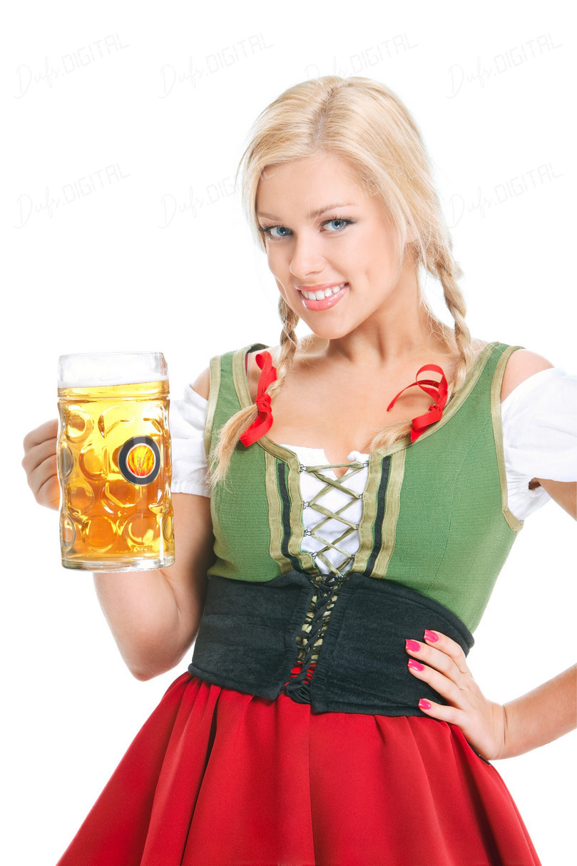 Cheerful Woman with Beer