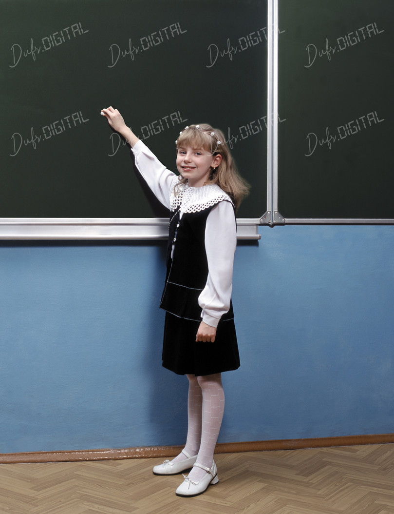 Cheerful Girl at Blackboard