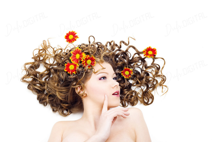 Curly Hair and Flowers
