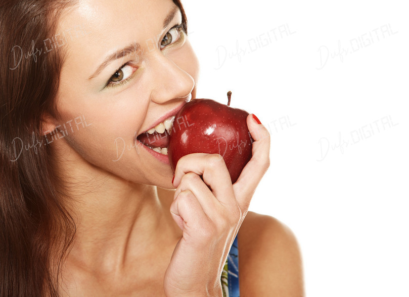 Smiling Woman with Apple