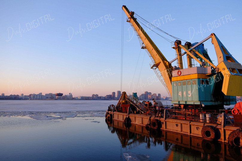 Harbor Crane at Sunset