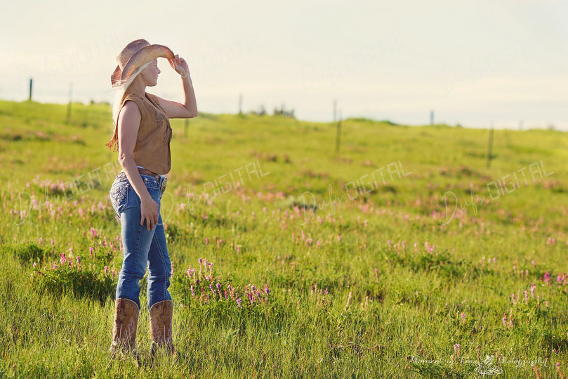 Cowgirl in Green Field