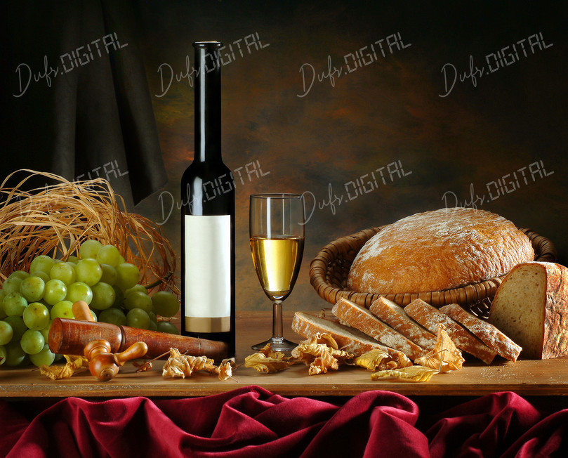 Wine and Bread Still Life