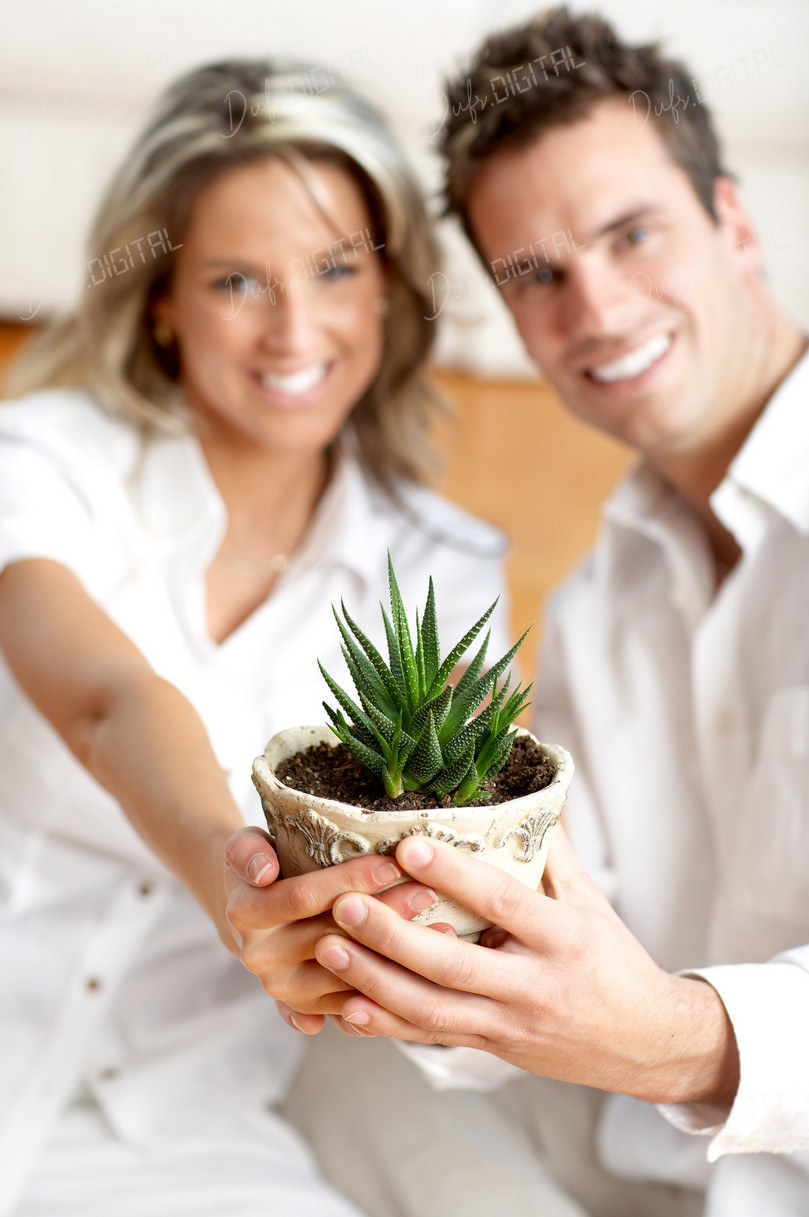 Couple Holding Plant