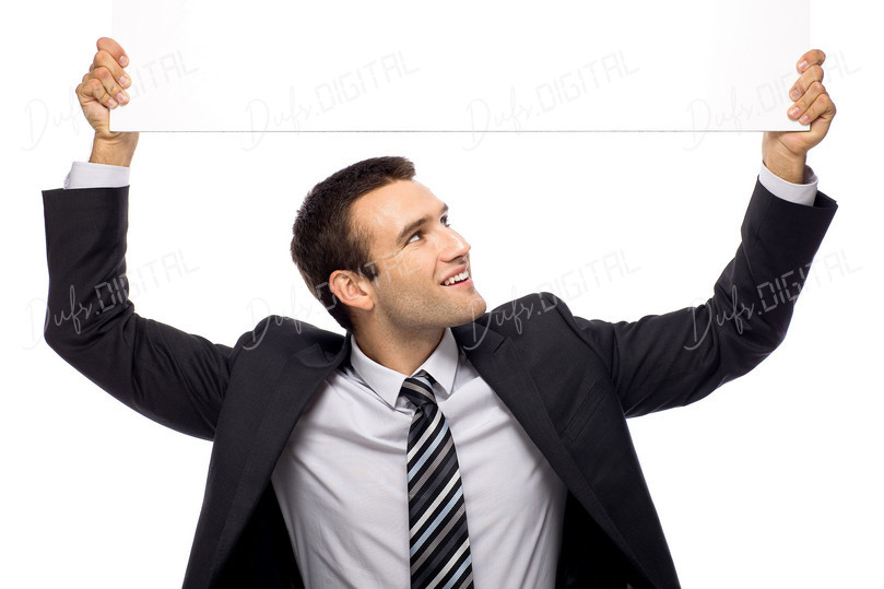 Happy Businessman Holding Sign