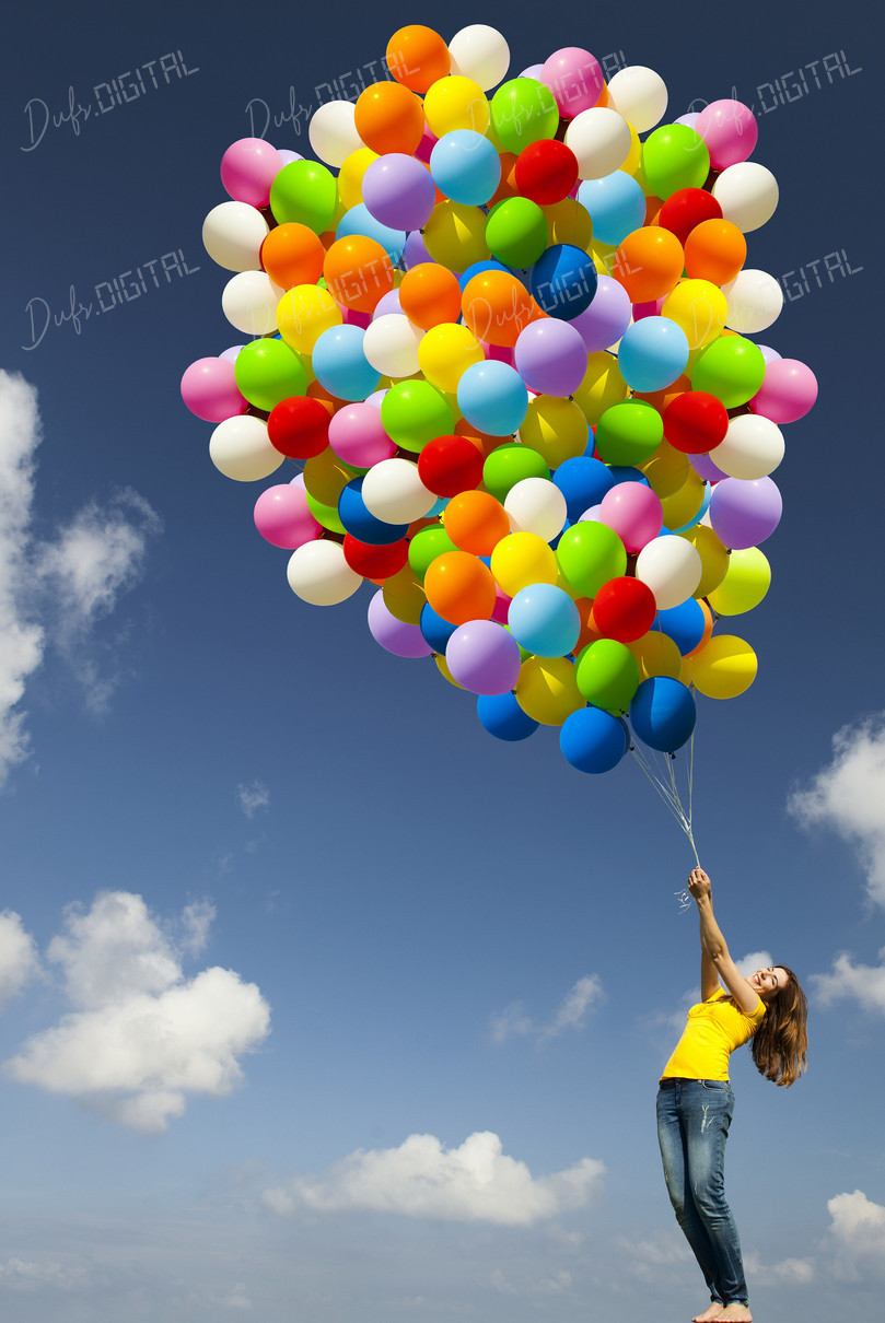 Girl with Colorful Balloons