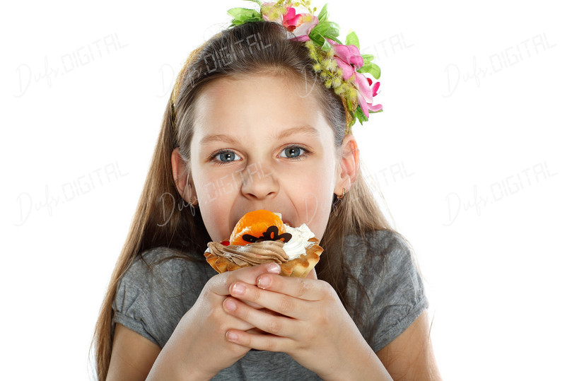 Joyful Girl with Dessert